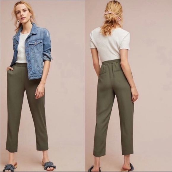 Anthropologie the Essential Pull-On Crepe Olive Green Trouser - Picture 2 of 12
